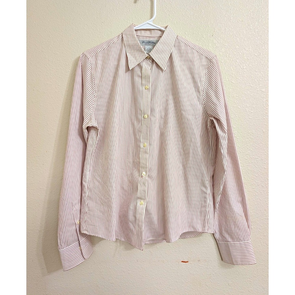 Brooks Brothers Womens 12 Red White Pinstripe Button Down Shirt 100% Cotton